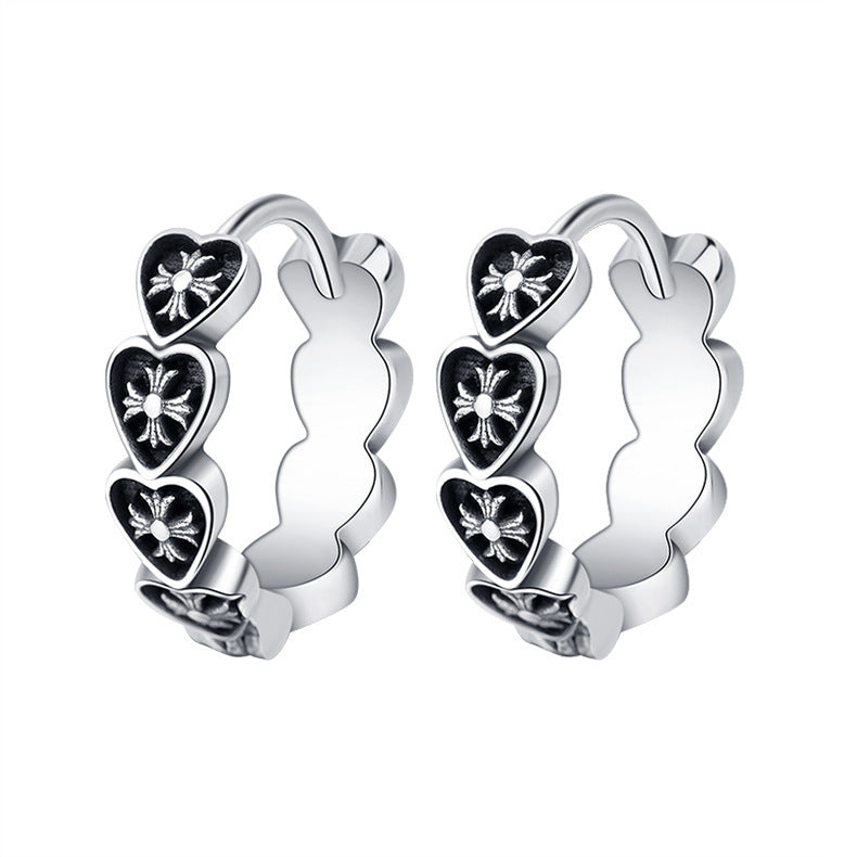 S925 Sterling Silver Retro Love Cross Earrings-Jewearrings