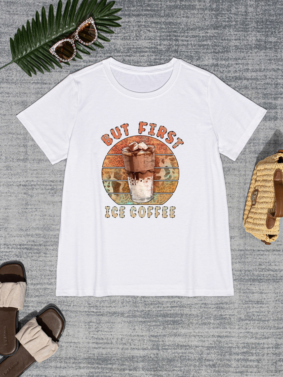 BUT FIRST ICE COFFEE Round Neck T-Shirt-Jewearrings