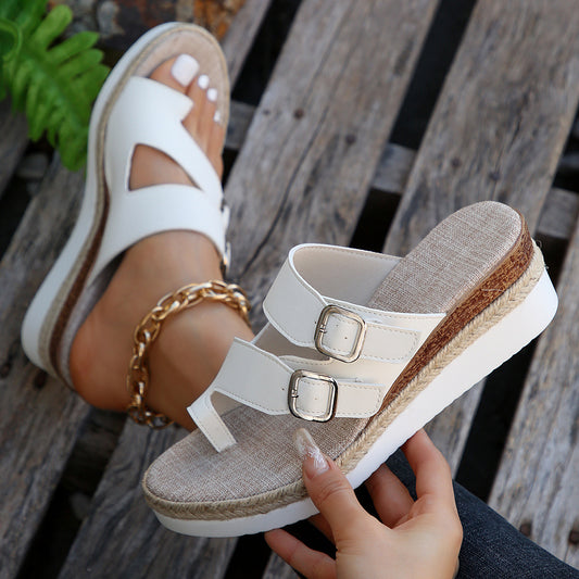 Double Buckle PU Leather Sandals-Jewearrings