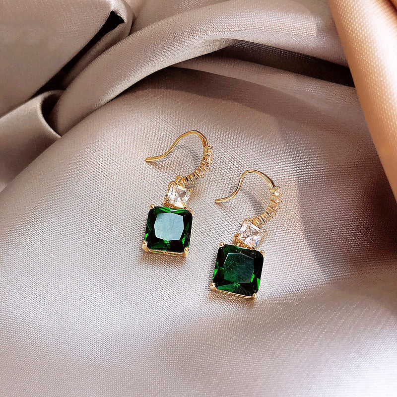 Simple Emerald Square Gemstone Elegant Atmosphere Retro Earrings-Jewearrings