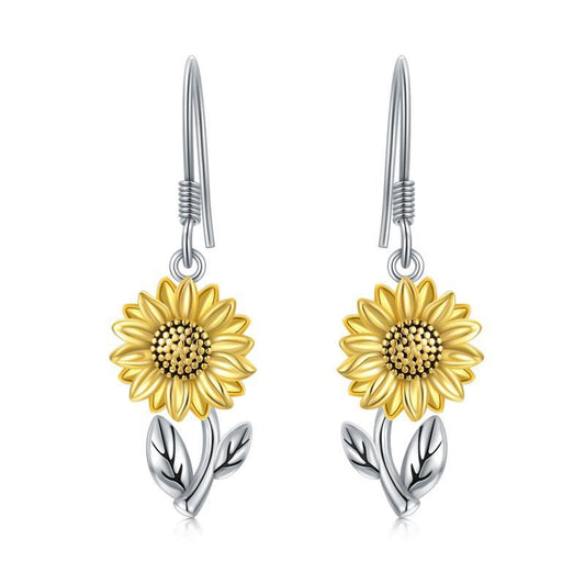 925 Sterling Silver Sunflower Dangle Earrings for Women Girls Teen-Jewearrings