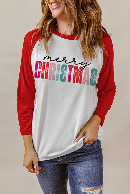 MERRY CHRISTMAS Graphic Raglan Sleeve T-Shirt-Jewearrings