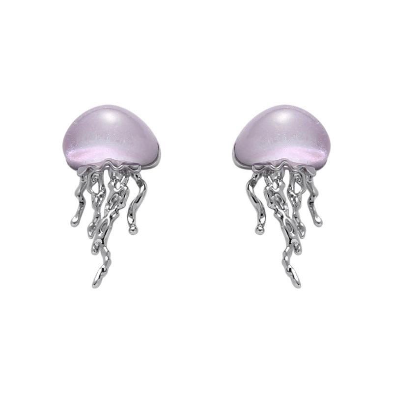 Romantic Minimalist Design Fluorescent Color Jellyfish Silver Stud Earrings-Jewearrings