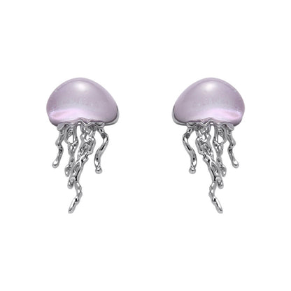 Romantic Minimalist Design Fluorescent Color Jellyfish Silver Stud Earrings-Jewearrings