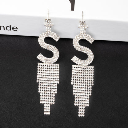 Fashion Jewelry 925 Silver Needle Ornaments Rhinestone Letter B Earrings Banquet Tassel Ear Ornaments Female-Jewearrings