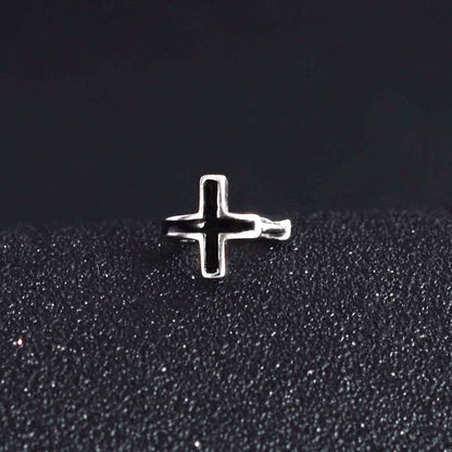 Men's Silver Black Cross Earrings-Jewearrings