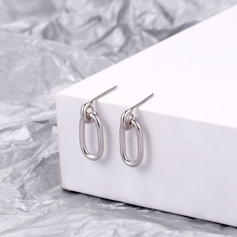 Korean Style Oval Ear Hoop Earrings In Sterling Silver-Jewearrings