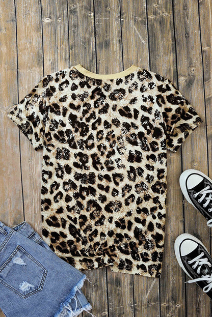 BE KIND Heart Graphic Leopard Round Neck Tee-Jewearrings