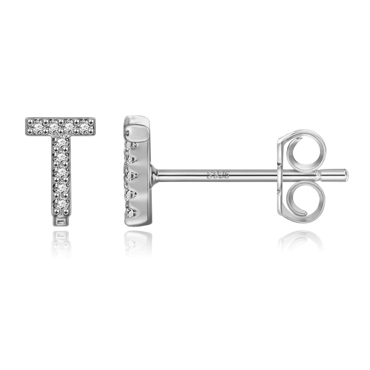 Simple Rhinestone Silver Needle English Alphabet Letter Earrings-Jewearrings