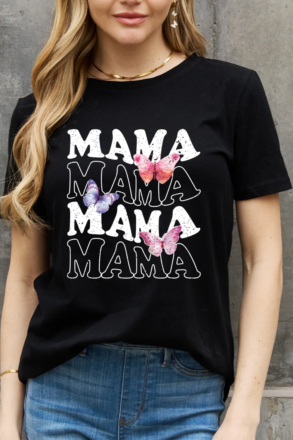 Simply Love MAMA Butterfly Graphic Cotton T-Shirt-Jewearrings