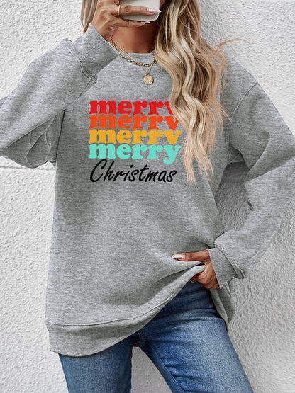 MERRY CHRISTMAS Graphic Long Sleeve Sweatshirt-Jewearrings