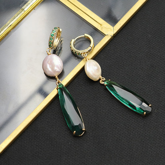 Natural Pearl Earrings Premium Niche Emerald Drops-Jewearrings