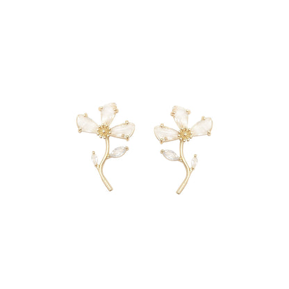 Sterling Silver Needle New Crystal Flower Earrings Women-Jewearrings