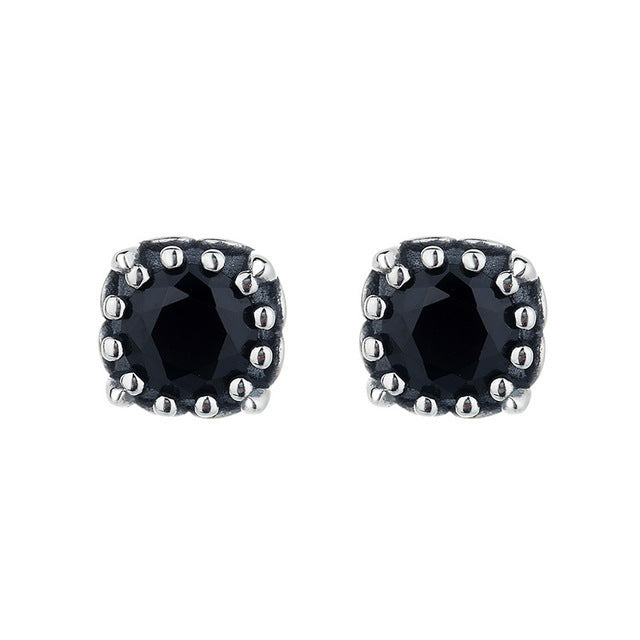 Simple And Small Black Zircon Earrings In Sterling Silver-Jewearrings