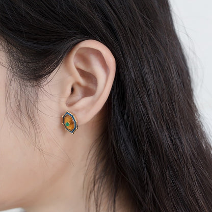 Natural Amber Stud Women Ethnic Style Earrings-Jewearrings