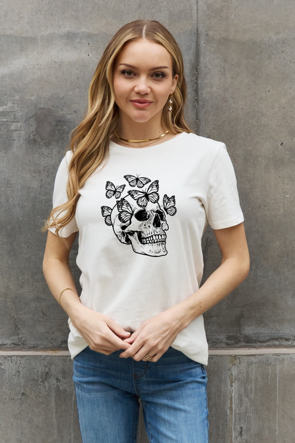 Simply Love Full Size Butterfly Skull Graphic Cotton Tee-Jewearrings