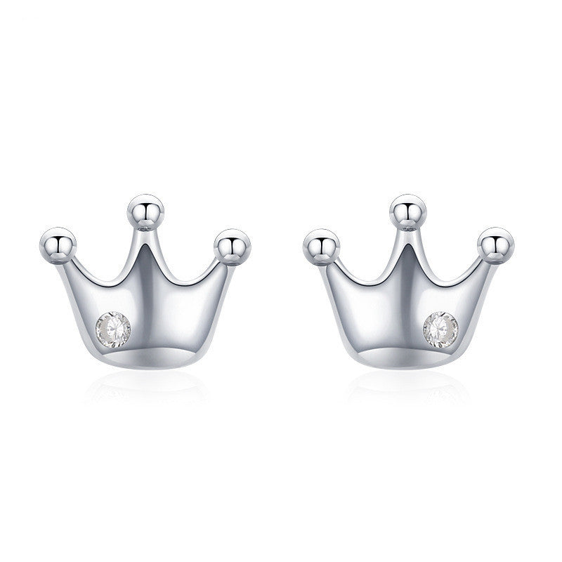 S925 Sterling Silver Classic Simple Crown Stud Earrings-Jewearrings