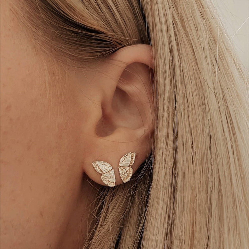 Stud Earrings Butterfly Wings Simple Half Wing-Jewearrings