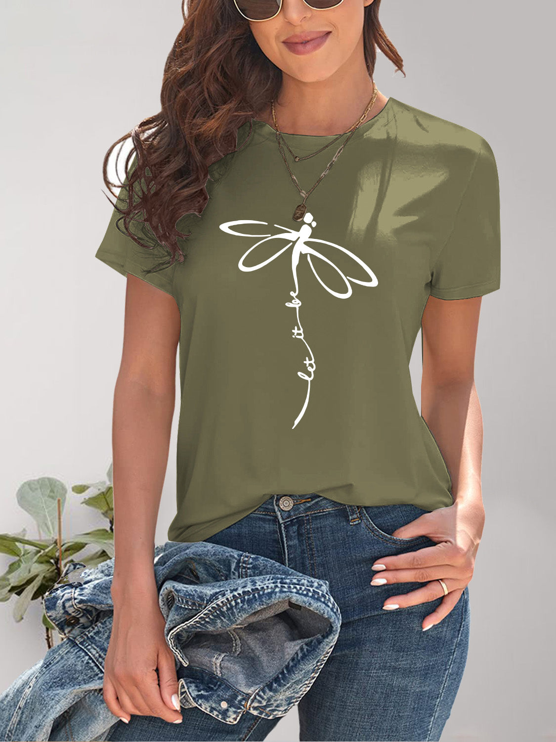 Dragonfly Graphic Round Neck Short Sleeve T-Shirt-Jewearrings