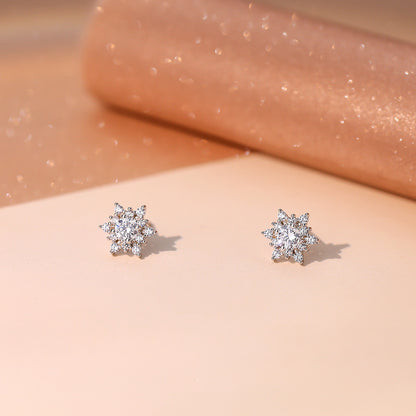 S925 Sterling Silver Snowflake Zircon Stud Earrings For Women-Jewearrings