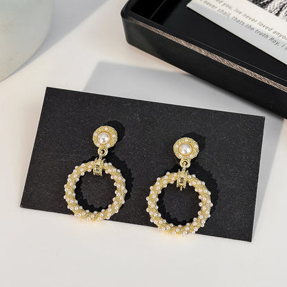 Round Earrings Fashion All-match Elegant Pearl Circle Earrings Women-Jewearrings