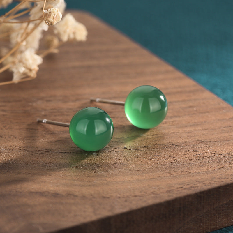 Jade Earrings Vintage Round Emerald Chalcedony Agate-Jewearrings