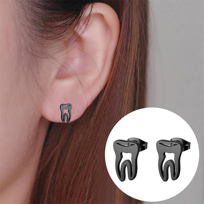 Hollow Tooth-shaped Stud Earrings Simple Personality Stainless Steel-Jewearrings