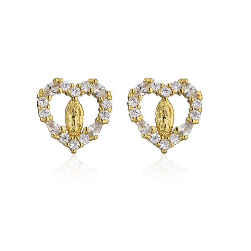 Golden Zircon Heart Maria Stud Earrings-Jewearrings