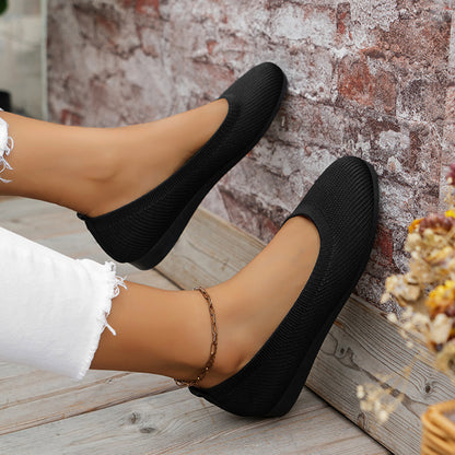 Round Toe Knit Ballet Flats-Jewearrings