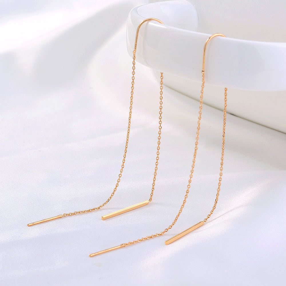 Gold Copper Rod Tassel Long Earrings-Jewearrings