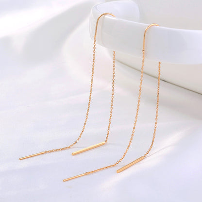 Gold Copper Rod Tassel Long Earrings-Jewearrings