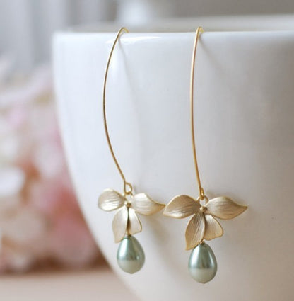 Leaf Drop Pearl Earrings Simple Art Jewelry-Jewearrings