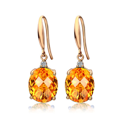 Yellow Gold Oval Earrings Citrine Pendant Set-Jewearrings