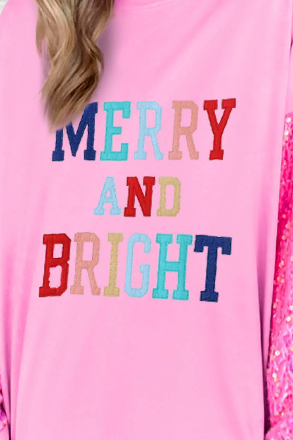 MERRY AND BRIGHT Sequin Long Sleeve Sweatshirt-Jewearrings