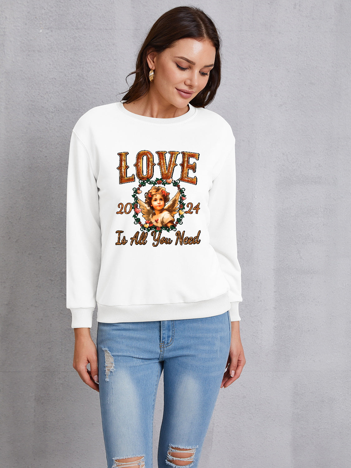 LOVE IS ALL YOU NEED Round Neck Sweatshirt-Jewearrings