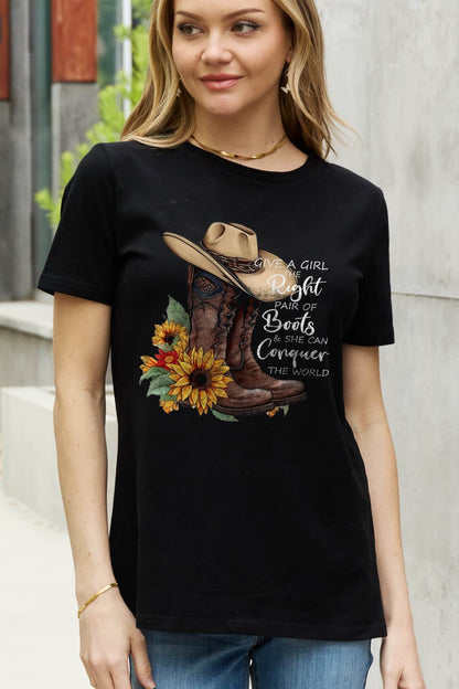 Simply Love Full Size Cowboy Hat & Boots Graphic Cotton Tee-Jewearrings