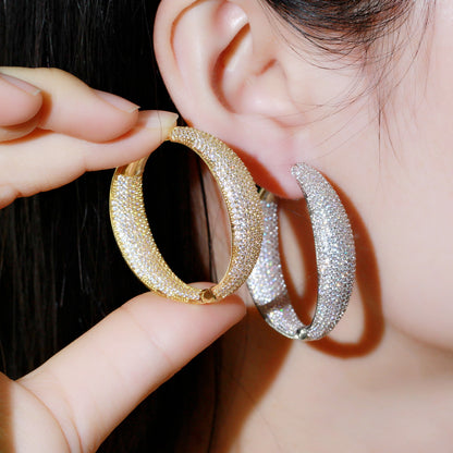 Simple Gold-plated Fashion Earrings With Sparkling Diamonds And Micro Inlaid Zircon-Jewearrings