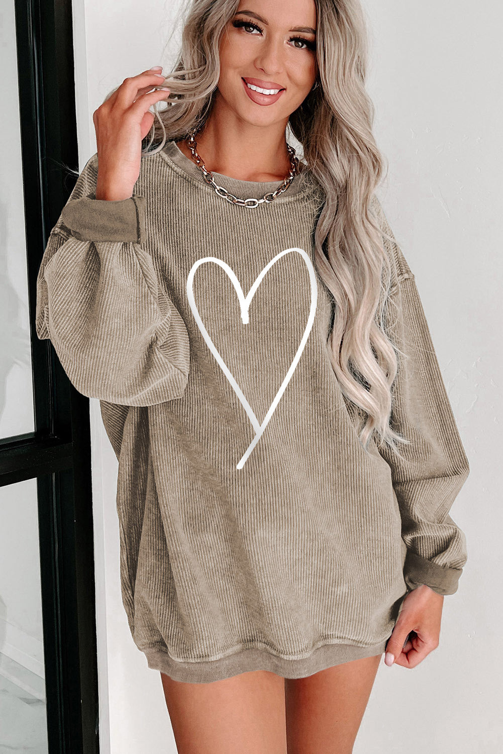 Heart Round Neck Dropped Shoulder Sweatshirt-Jewearrings