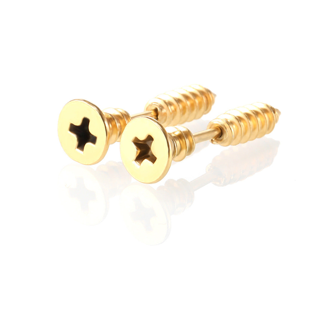 Stainless Steel Personalized Hip Hop Screw Stud Earrings-Jewearrings