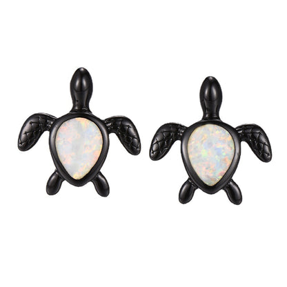 Explosive Accessories White Opal Drop-shaped Turtle Forefoot Pattern Earrings-Jewearrings