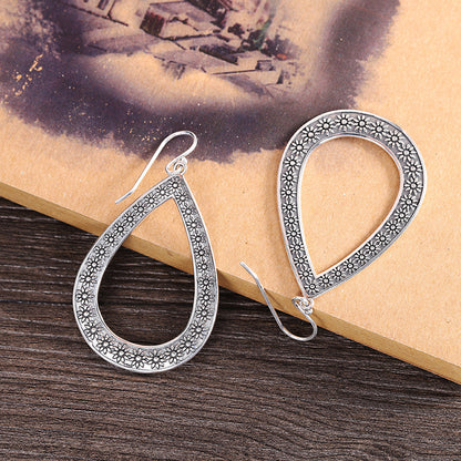 Women's Fashion Silver Engraved Floral Drop Earrings-Jewearrings