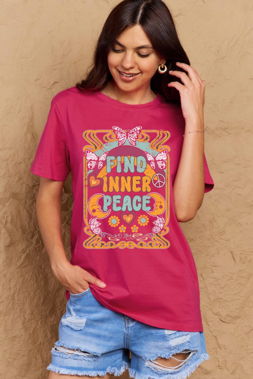 Simply Love Full Size FIND INNER PEACE Graphic Cotton T-Shirt-Jewearrings