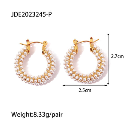 Stainless Steel Plated 18K Ring Set With Zircon Pearl Earrings For Women-Jewearrings