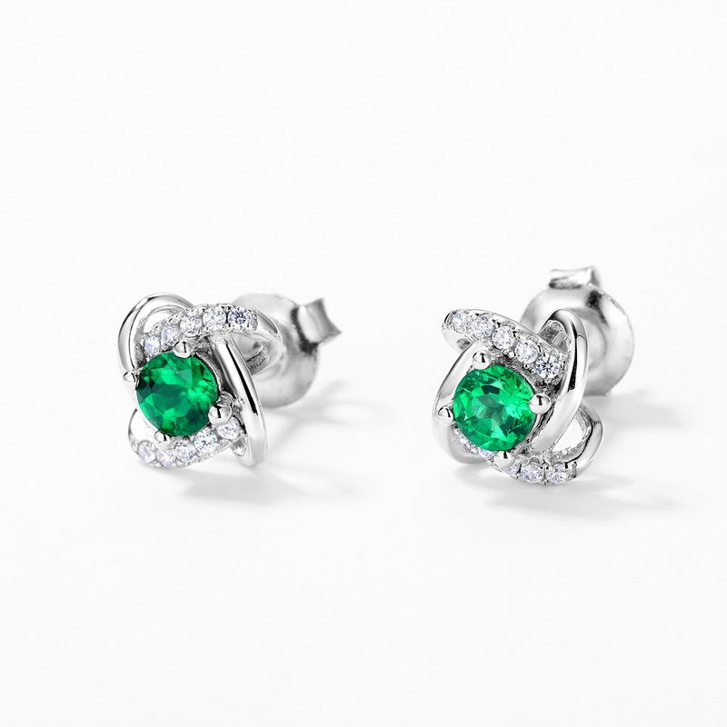 Women's Retro S925 Silver Emerald Stud Earrings-Jewearrings