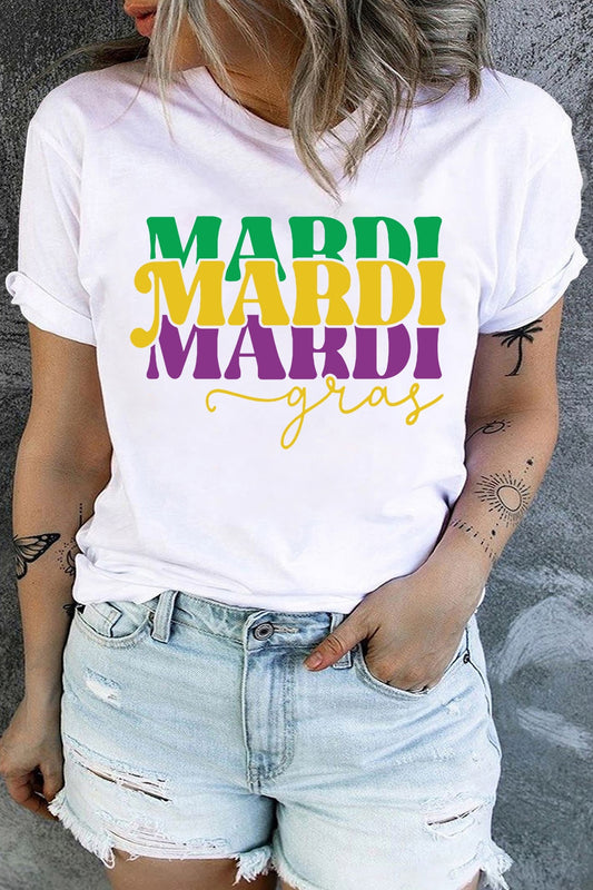 Plus Size MARDI GRAS Round Neck T-Shirt-Jewearrings