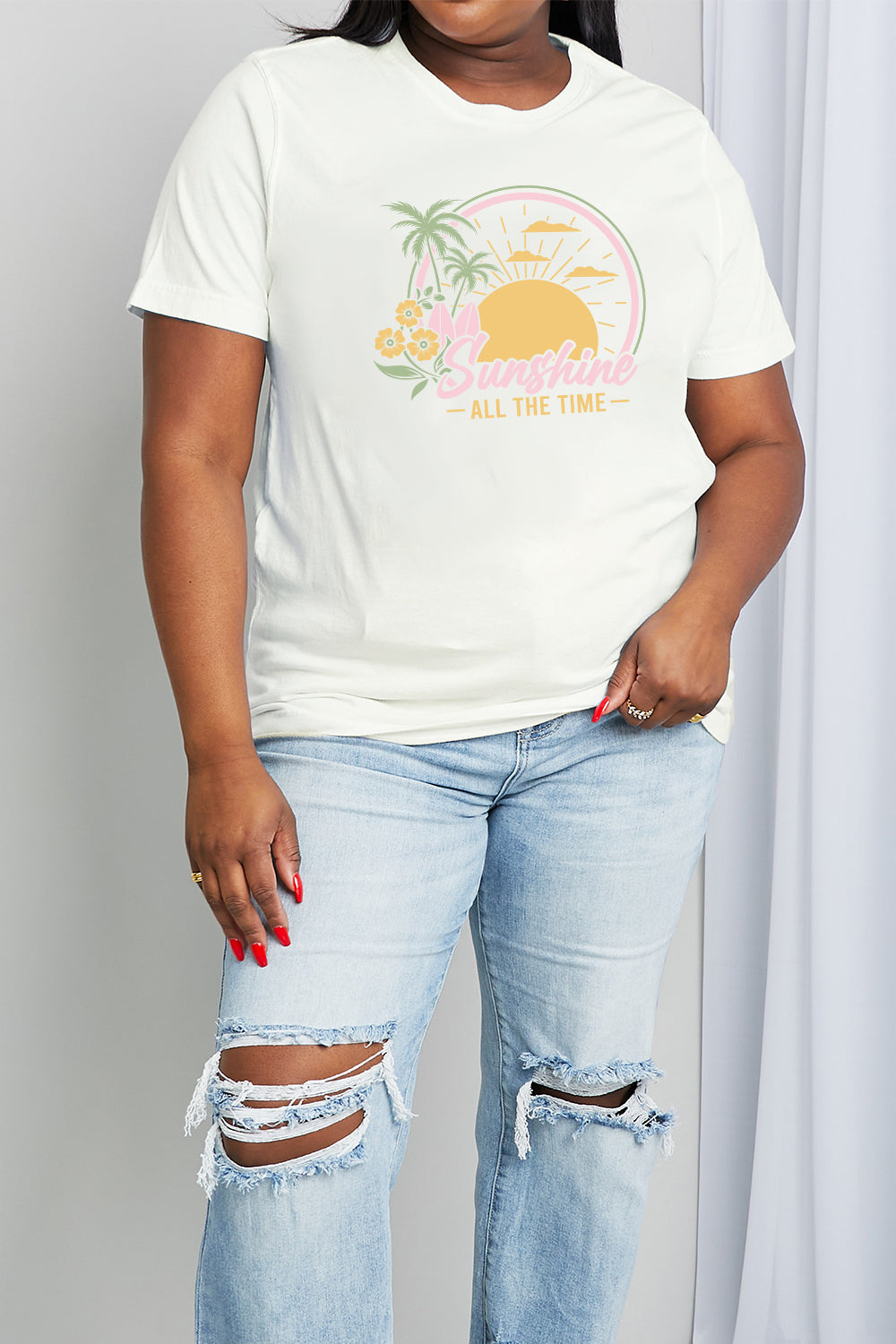 Simply Love Full Size SUNSHINE ALL THE TIME Graphic Cotton Tee-Jewearrings