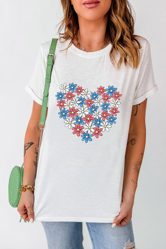 Flower Graphic Round Neck Short Sleeve T-Shirt-Jewearrings