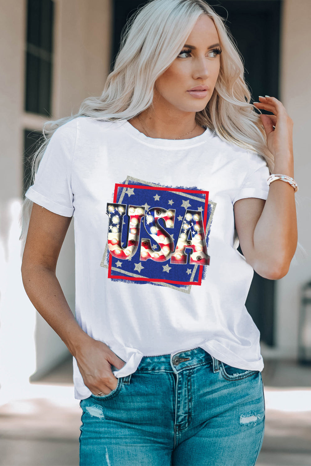 USA Graphic Round Neck Tee Shirt-Jewearrings