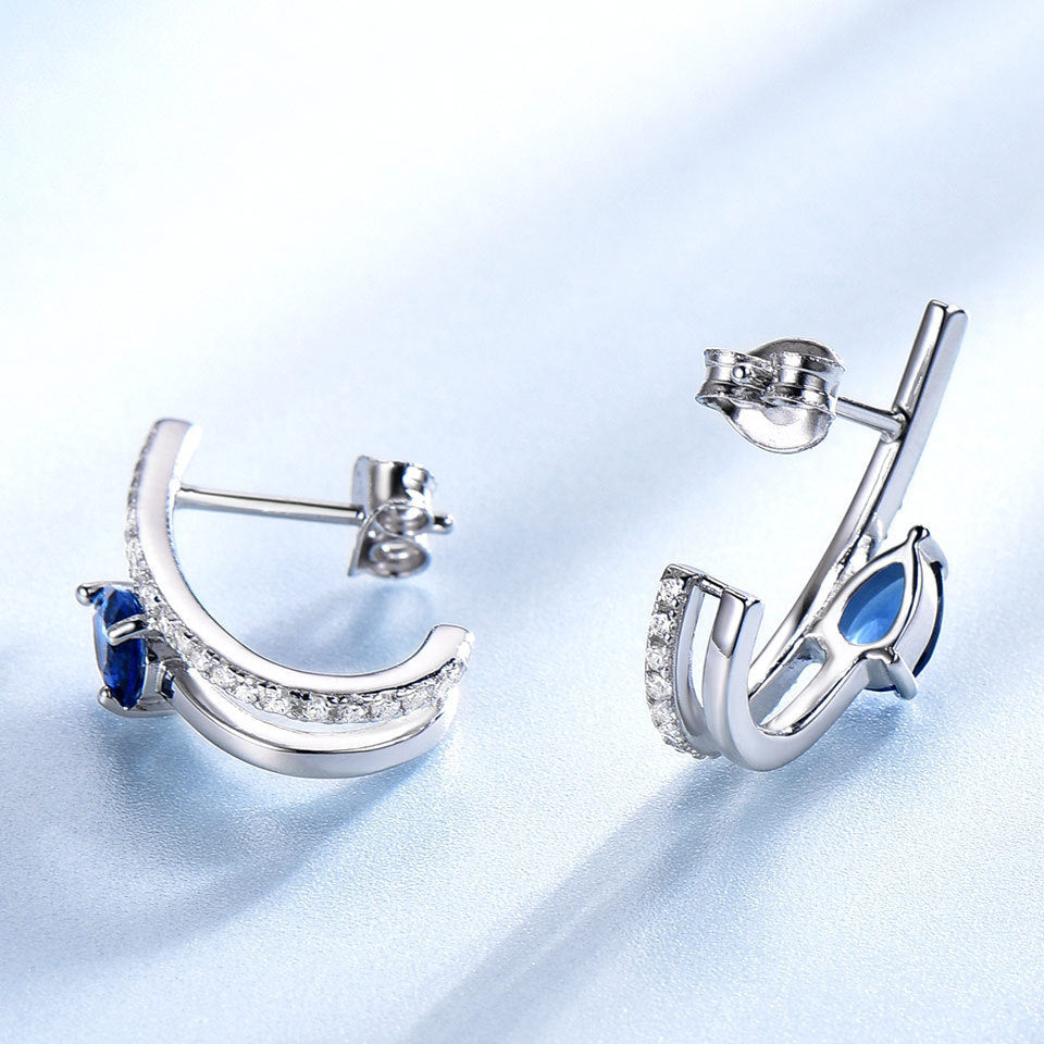 Sterling Silver Drop Luxury Earrings Sapphire-Jewearrings