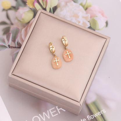 Natural Stone Cross Earrings Female Personality-Jewearrings